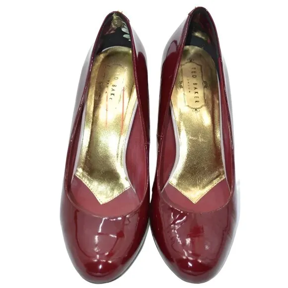 Ted Baker Christmas Red Patent Leather Gold Dress Heels Court Pumps 40 9-9.5
