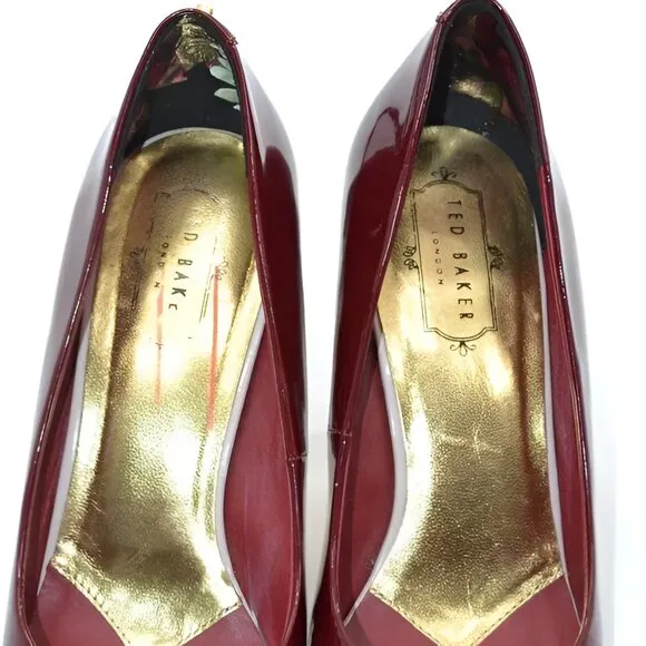 Ted Baker Christmas Red Patent Leather Gold Dress Heels Court Pumps 40 9-9.5