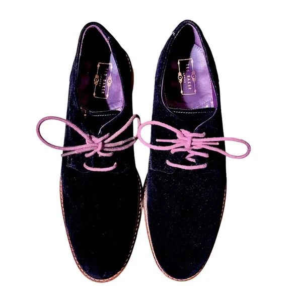 Ted Baker London Nieero Velvet Oxford Shoes Size 9 Navy/Purple