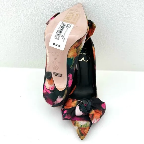 Ted Baker Ryoh Black Art Print 100Mm Bow Court Shoes Women's 6 (36) NEW