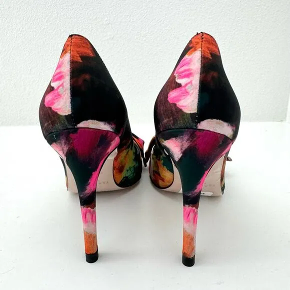Ted Baker Ryoh Black Art Print 100Mm Bow Court Shoes Women's 6 (36) NEW
