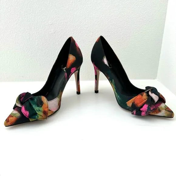 Ted Baker Ryoh Black Art Print 100Mm Bow Court Shoes Women's 6 (36) NEW