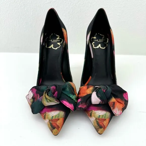 Ted Baker Ryoh Black Art Print 100Mm Bow Court Shoes Women's 6 (36) NEW