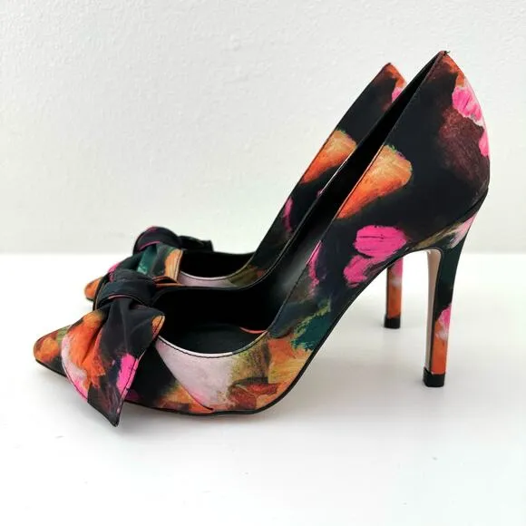 Ted Baker Ryoh Black Art Print 100Mm Bow Court Shoes Women's 6 (36) NEW
