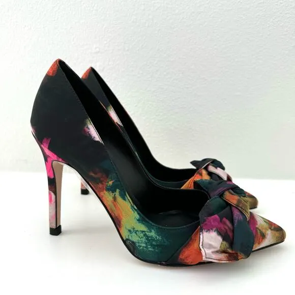 Ted Baker Ryoh Black Art Print 100Mm Bow Court Shoes Women's 6 (36) NEW