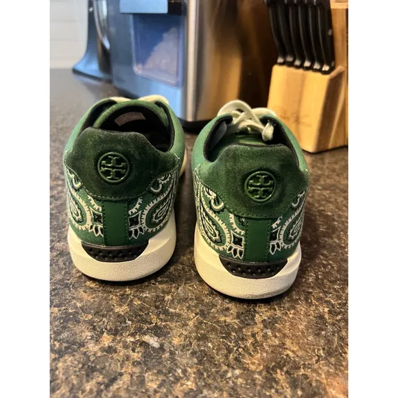 Tory Burch Howell Court Green Suede Toe Sneakers