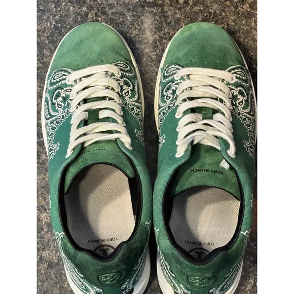 Tory Burch Howell Court Green Suede Toe Sneakers