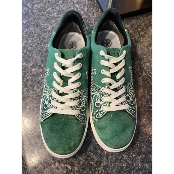 Tory Burch Howell Court Green Suede Toe Sneakers