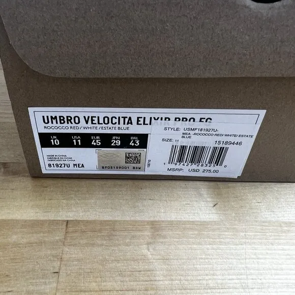 UMBRO Men's Velocita Elixir Pro FG Soccer Cleat Shoes Size 11 MSRP $275