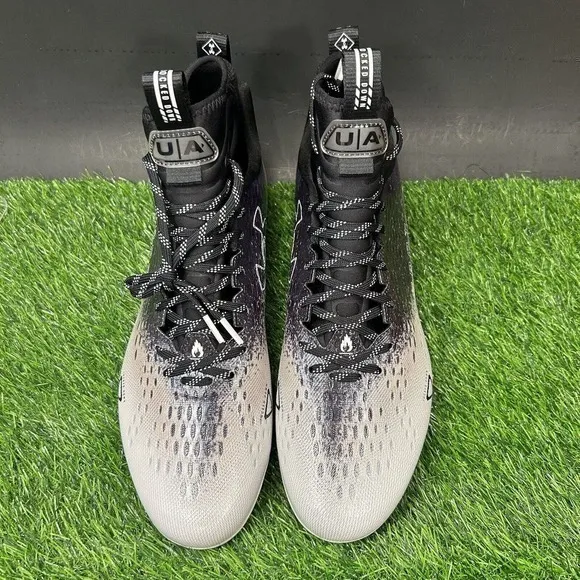 Under Armour Spotlight Lux MC 2 mens 14 Gray Black Football Cleats High Top NEW‎