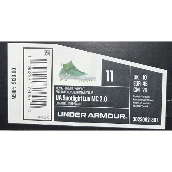Under Armour Spotlight Lux MC 2.0 Mens Football Cleats Size 11 Green White
