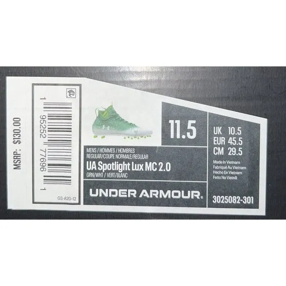 Under Armour Spotlight Lux MC 2.0 Mens Football Cleats Size 11.5 Green White