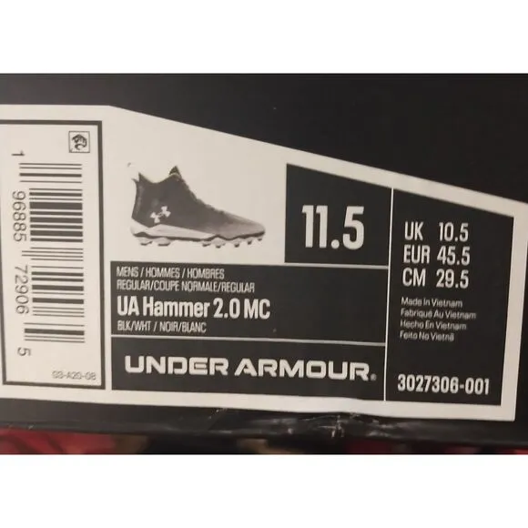 Under Armour UA Hammer 2.0 MC Men's Size 11.5 Cleats Football Shoes
