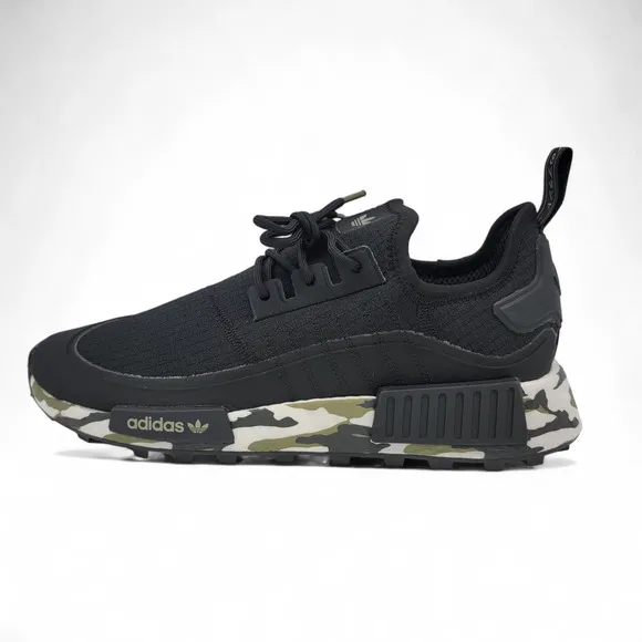 (VALUED @ $160) Adidas NMD_R1 TR Black White Camo, UV-Reactive Midsole
