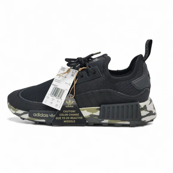 (VALUED @ $160) Adidas NMD_R1 TR Black White Camo, UV-Reactive Midsole