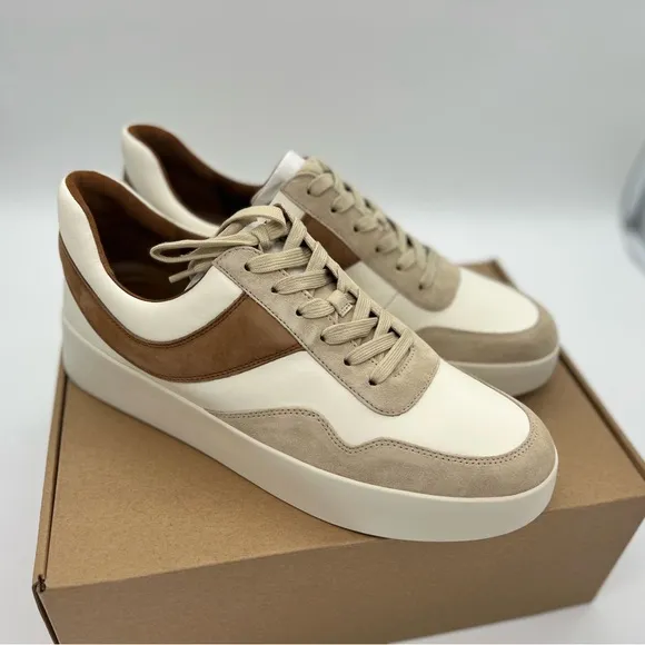 Vince Womens Warren Court Lace Up Sneaker Milk Dark Amber 13 M