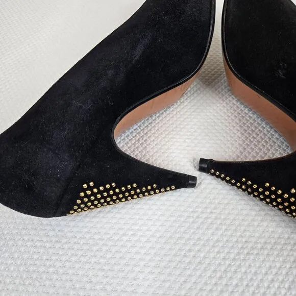 Vintage 90s Escada Black Suede Studded Heel Pumps Shoes Womens Size 7.5