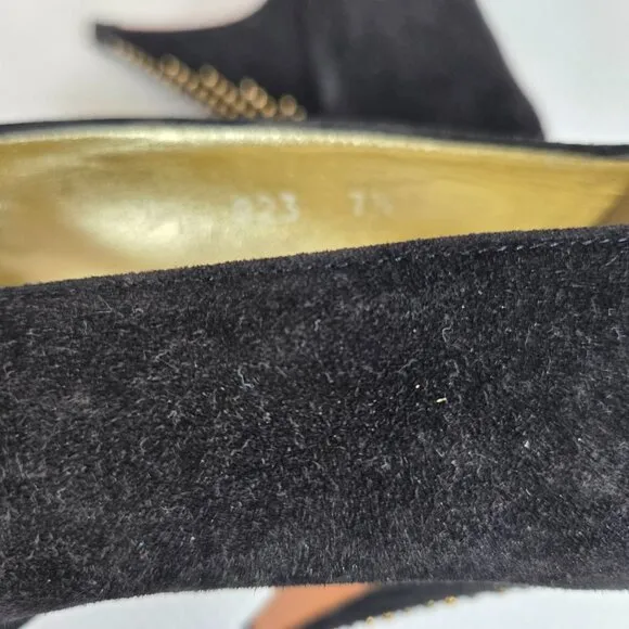 Vintage 90s Escada Black Suede Studded Heel Pumps Shoes Womens Size 7.5