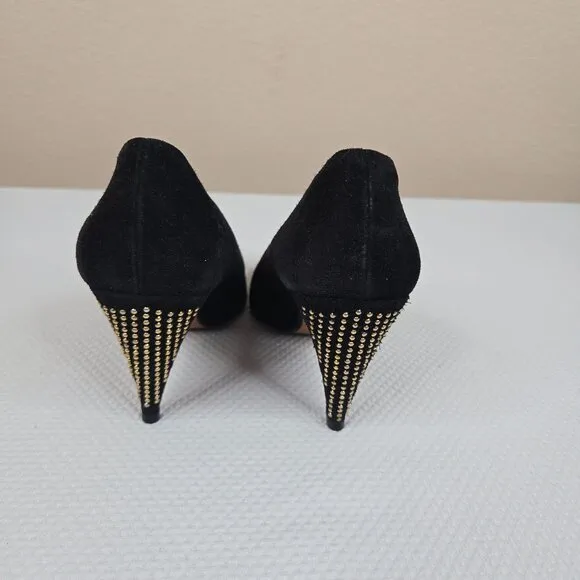 Vintage 90s Escada Black Suede Studded Heel Pumps Shoes Womens Size 7.5