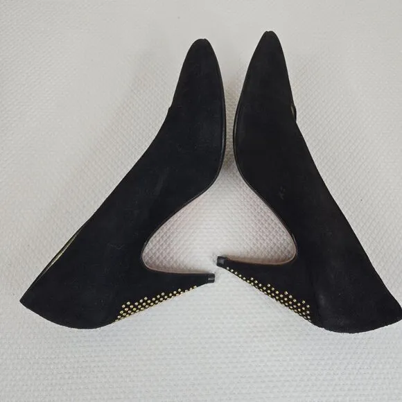 Vintage 90s Escada Black Suede Studded Heel Pumps Shoes Womens Size 7.5