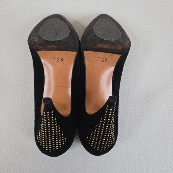 Vintage 90s Escada Black Suede Studded Heel Pumps Shoes Womens Size 7.5