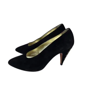 Vintage 90s Escada Black Suede Studded Heel Pumps Shoes Womens Size 7.5