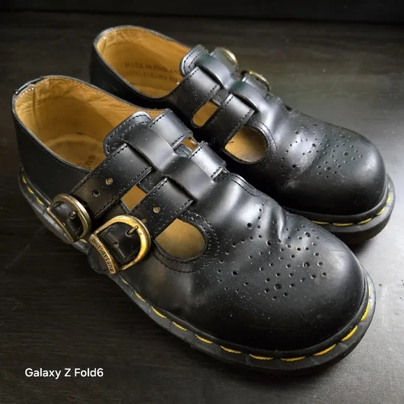 Vintage Dr Martens Girls Size 3 Mary Jane Black Leather Double Strap Doll Shoes