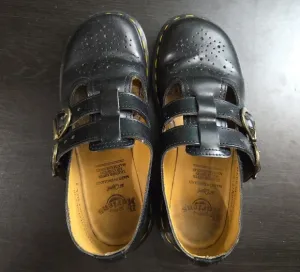 Vintage Dr Martens Girls Size 3 Mary Jane Black Leather Double Strap Doll Shoes
