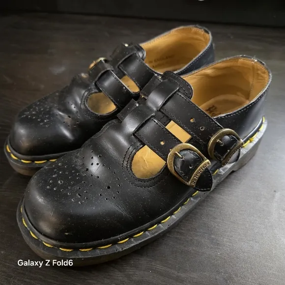 Vintage Dr Martens Girls Size 3 Mary Jane Black Leather Double Strap Doll Shoes