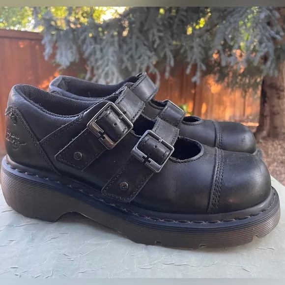 Vintage Dr Martens Y2K Amanda HTF Black Double Buckle Chunky Mary Janes Sz 8-8.5