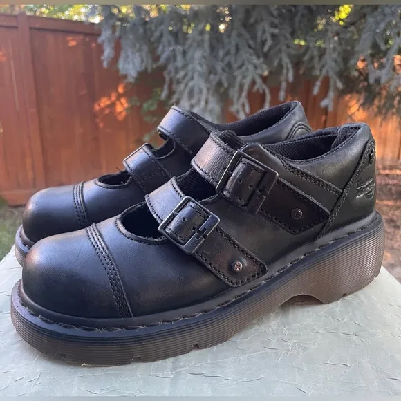 Vintage Dr Martens Y2K Amanda HTF Black Double Buckle Chunky Mary Janes Sz 8-8.5