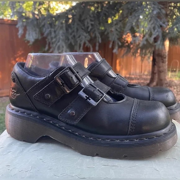Vintage Dr Martens Y2K Amanda HTF Black Double Buckle Chunky Mary Janes Sz 8-8.5