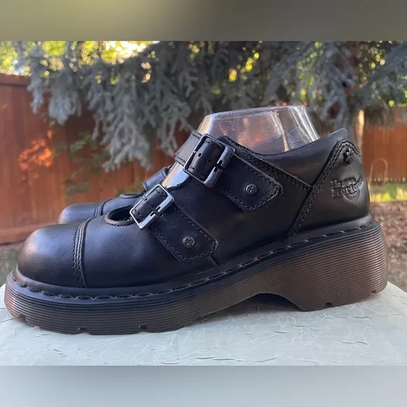 Vintage Dr Martens Y2K Amanda HTF Black Double Buckle Chunky Mary Janes Sz 8-8.5