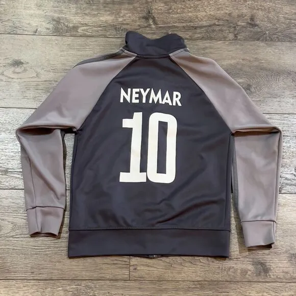 Vintage Paris Saint-Germain Neymar Full Zip Gray Soccer Jacket Made USA Kids 10