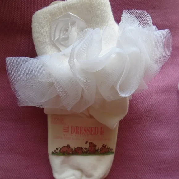 Vintage Rare Lace Ribbon Rose Bows Accent Pageants Bobby Socks