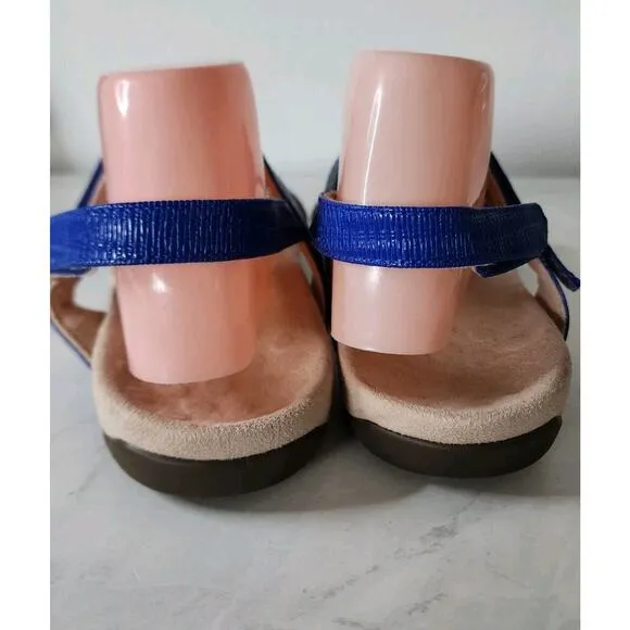Vionic Size 10 Blue Farra II Silver Disc Trim T Strap Sandals Shoes Adjustable