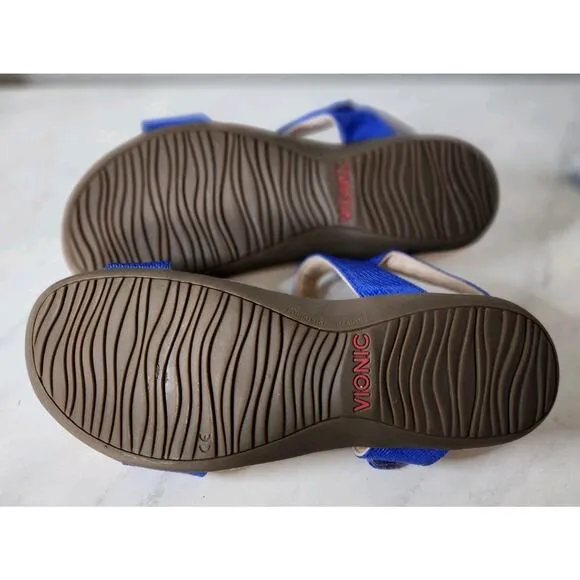 Vionic Size 10 Blue Farra II Silver Disc Trim T Strap Sandals Shoes Adjustable