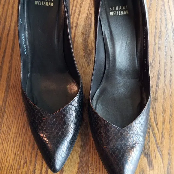 Weekend Sale Stuart Weitzman Bronze Snake Embossed Heels Size 10