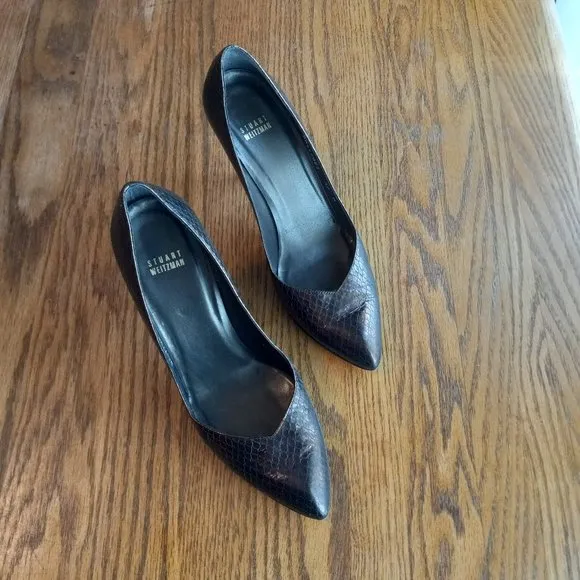 Weekend Sale Stuart Weitzman Bronze Snake Embossed Heels Size 10