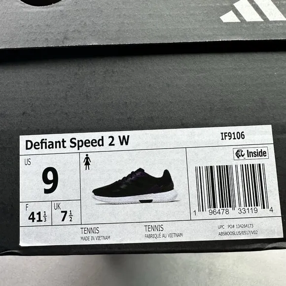 Womens Size 9 adidas Defiant Speed 2 Tennis Shoes Core Black Hard All Court