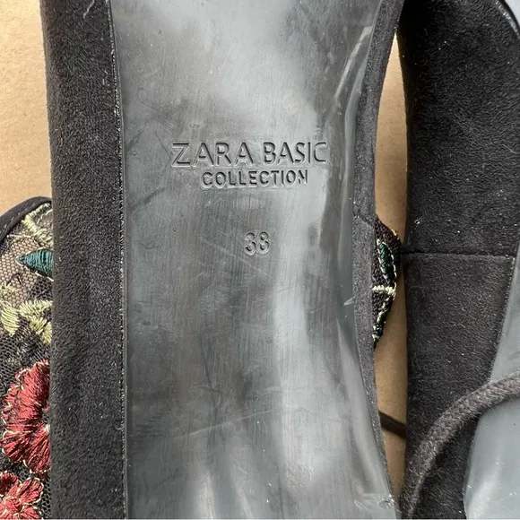 ZARA Embroidered Stocking-Style High Heel Court Shoes Size 38