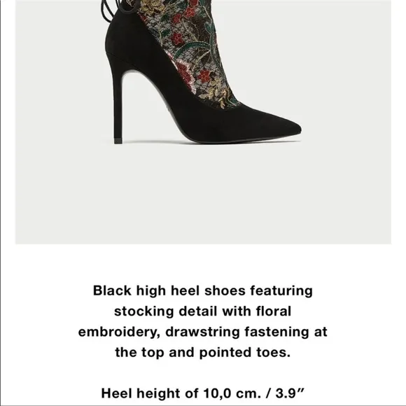 ZARA Embroidered Stocking-Style High Heel Court Shoes Size 38